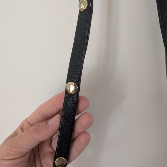 Halston Heritage Baby Pebbled Satchel Bag - Black Leather with Gold Accents - Picture 4 of 16